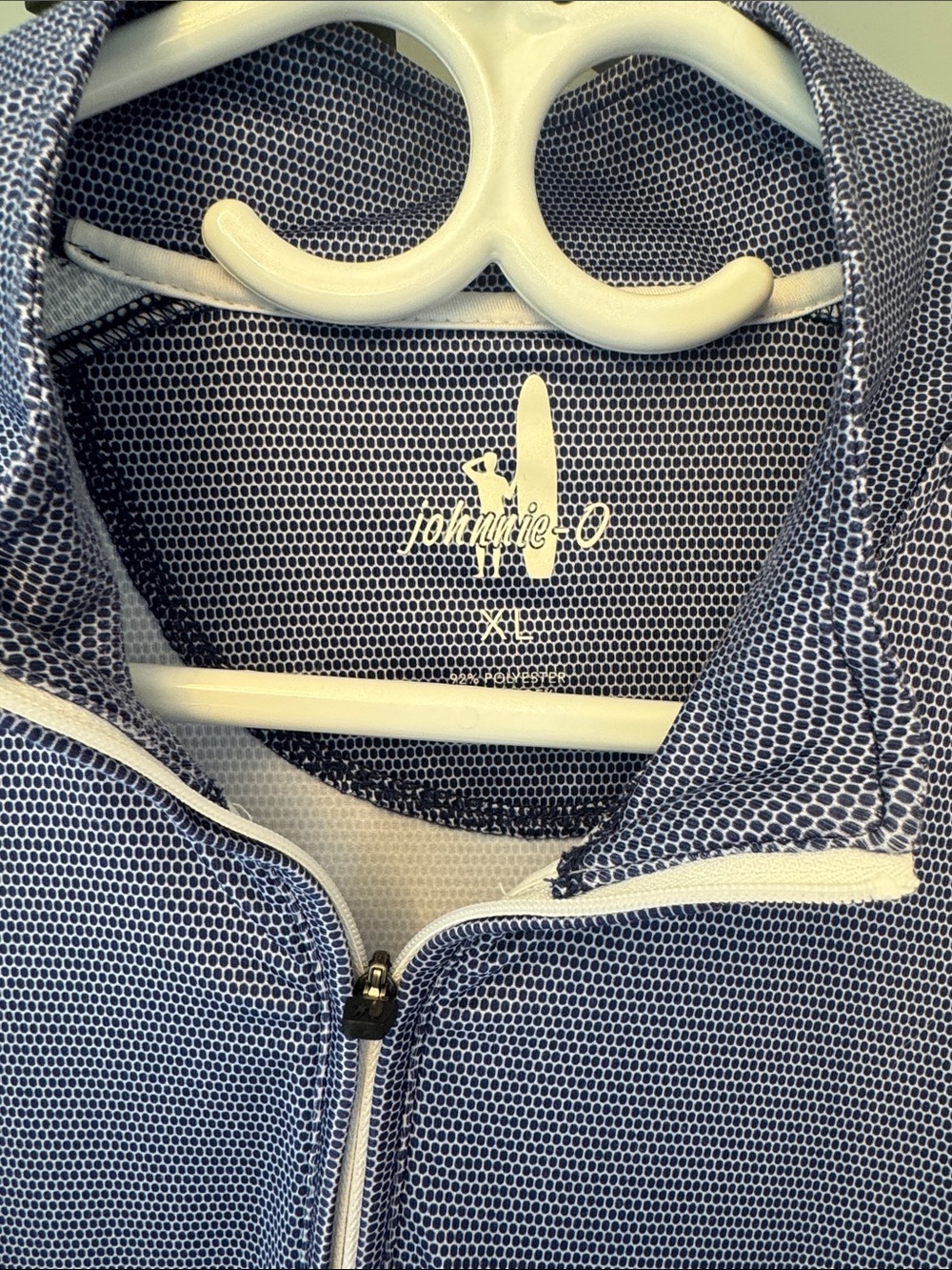 johnnie-O Navy and White Zip-Front Mock Collar